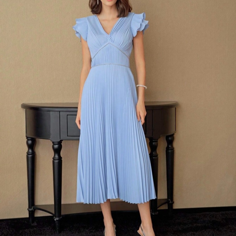 MOTF Light Blue Pleated Midi Dress
